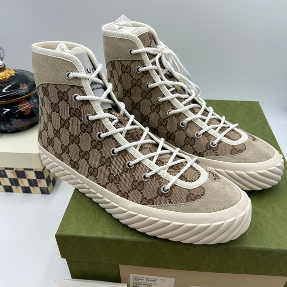 Men’s Gucci GG canvas, aged high top sneakers size 10.5 made in Spain - Picture 1 of 9